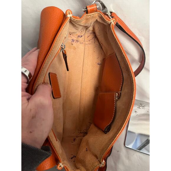 Laurent Effel Orange Leather Crossbody Bag Made in Italy | Cutout Flap - Picture 5 of 7